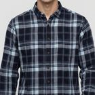 Men's Navy Blue Cotton Long Sleeve Spread Collar Casual Shirt, नेवी ब्लू, small