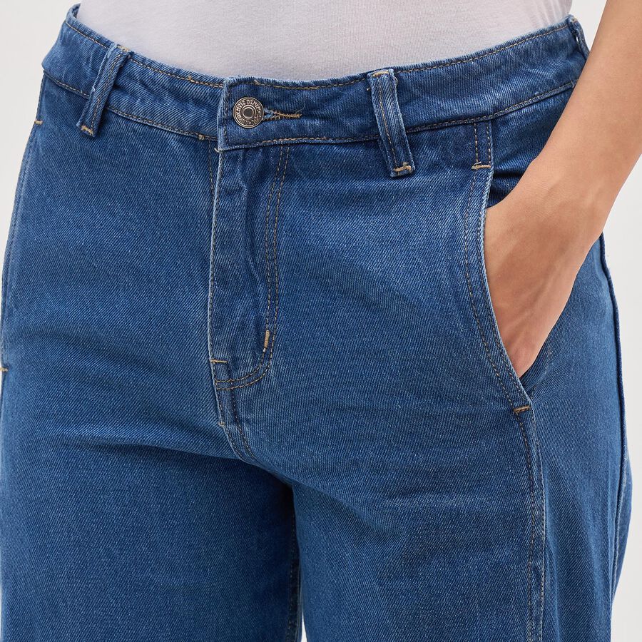 Women's Deep Steel Blue Wide-Leg Jeans, मध्यम नीला, large image number null