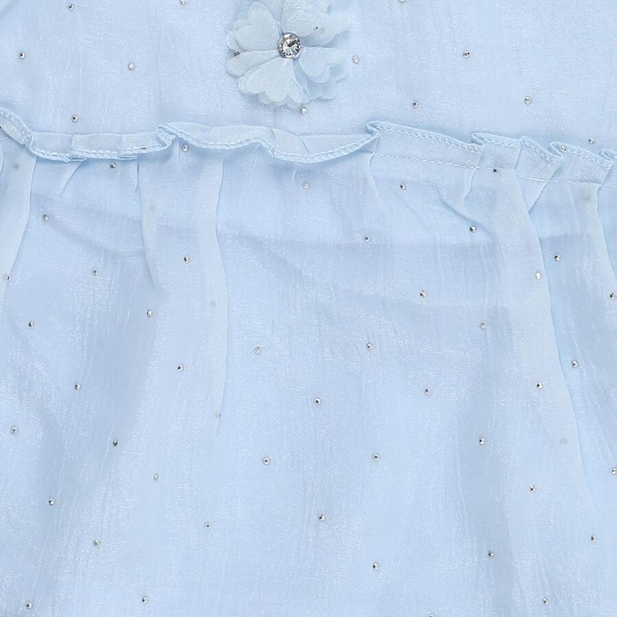 Girls Light Powder Blue Round Neck Romantic T-Shirt, Light Blue, large