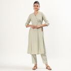 Women's Light Sage Green Floral Embroidered Ethnic Set, Light Green, small image number null