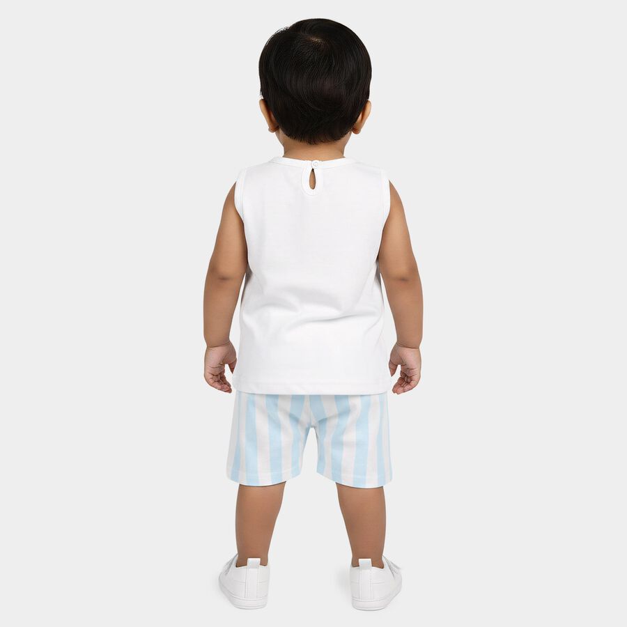 Infants Light Blue Cotton Crew Neck Casual Upper and Bottom Set, Light Blue, large