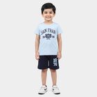 Boys' Light Blue 100% Cotton Round Neck Graphic Print Baba Suit, Mid Blue, small