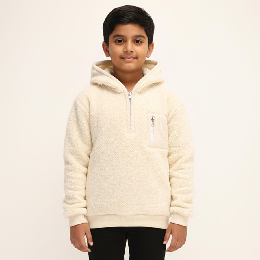 Boys Soft Beige Hooded Casual Sweatshirt, Beige, large image number null