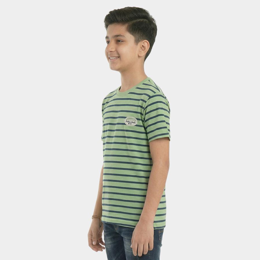 Boys Green Round Neck Casual Boys T-Shirt, हल्का हरा, large