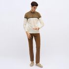 Men's Beige and Brown Half-Zip Casual Pullover, Khaki, small image number null
