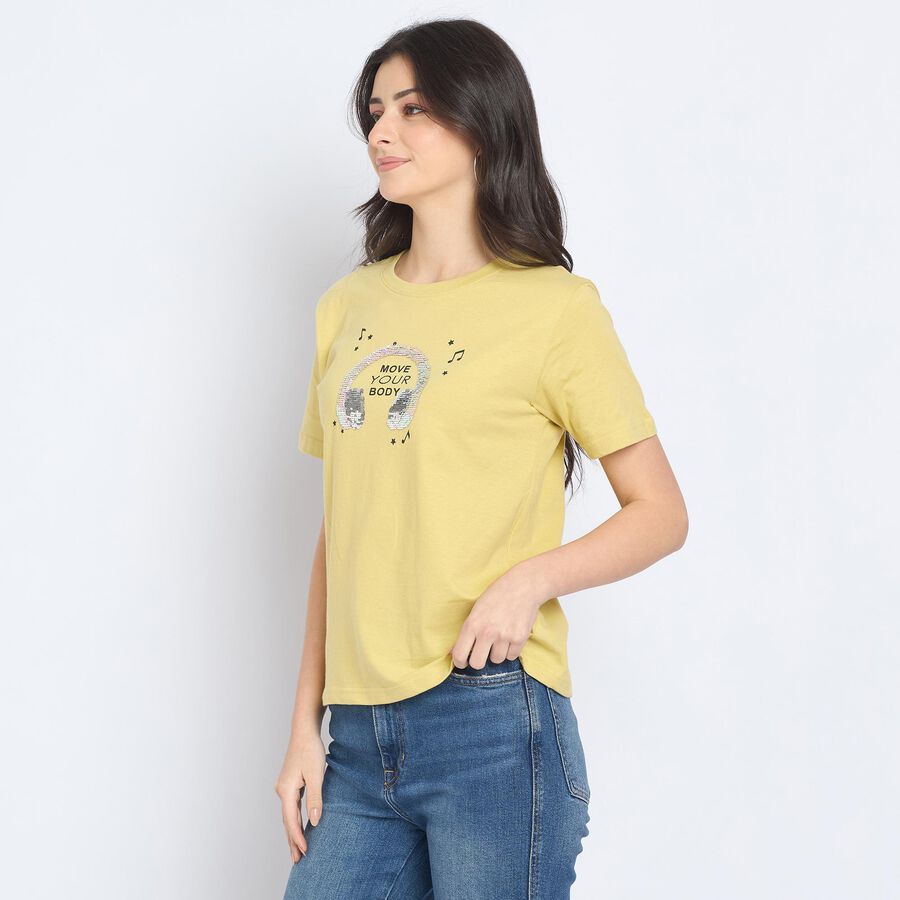 Ladies' Round Neck T-Shirt, खाकी, large
