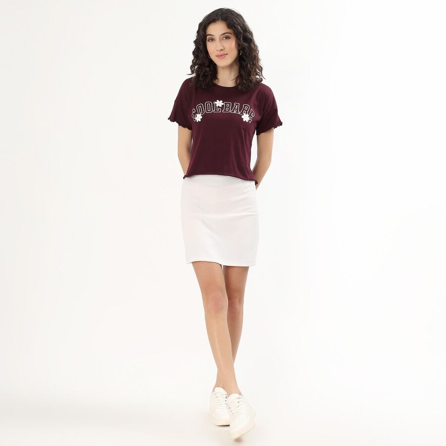 Women's Deep Wine Cotton Round Neck Casual T-Shirt, Wine, large