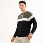 Men's Olive Green and Black Crew Neck Casual Sweatshirt, Dark Green, small image number null