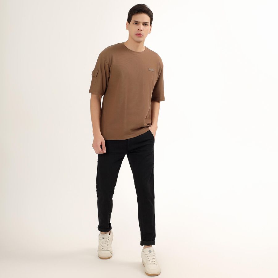 Men's Round Neck Half Sleeves T-Shirt , Brown, large image number null