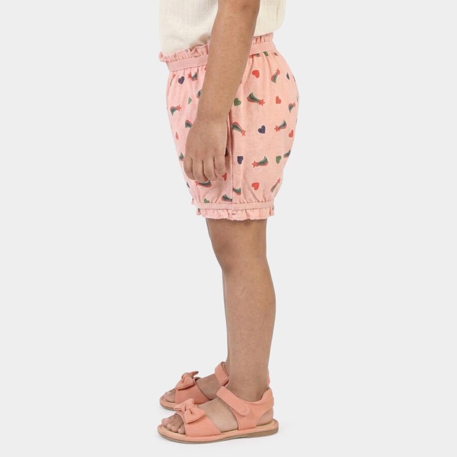 Girls Peach Regular Fit Printed Bloomers, पीच, large