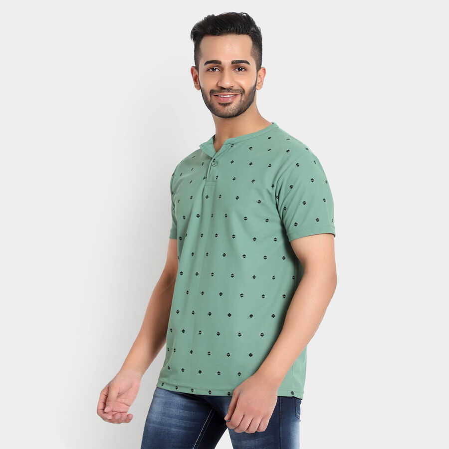 Printed Henley T-Shirt, गहरा हरा, large image number null