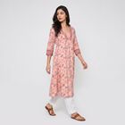 Women's Pink V-Neck Printed Kurta, गुलाबी, small