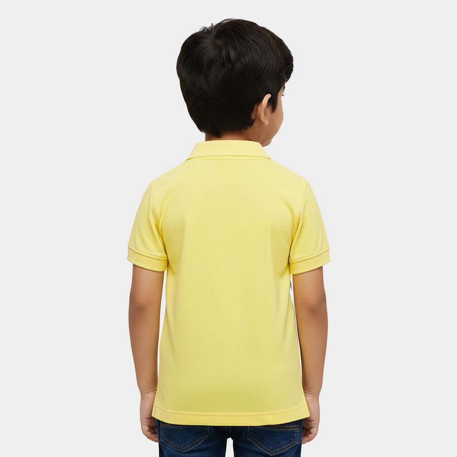 Boys' Bright Yellow Cotton Polo Neck Preppy T-Shirt, पीला, large