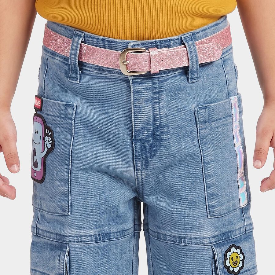 Girls' Light Blue Cargo Fit Patch Detail Jeans, हल्का नीला, large