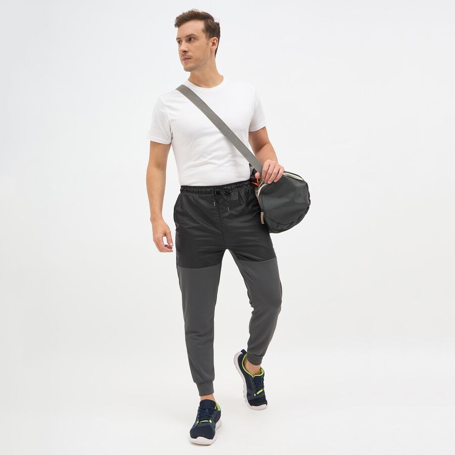 Men's Charcoal Grey Regular Fit Panelled Track Pants, Dark Grey, large