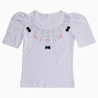 Girls Bright Snow White Cotton Round Neck Casual T-Shirt, White, small