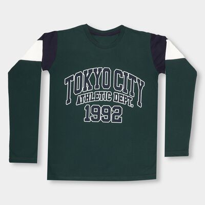 Boys' Dark Green Crew Neck Casual T-Shirt