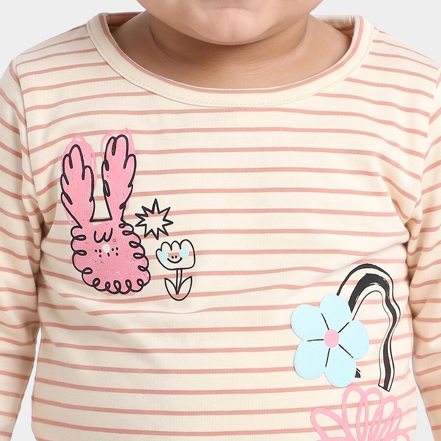 Infants Cream Round Neck Regular T-Shirt, Off White, large
