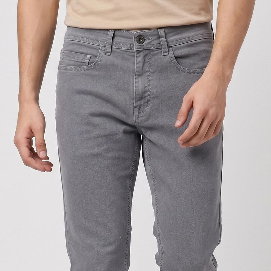 Men's Grey Slim Fit Solid Jeans, Light Grey, large