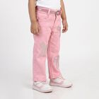 Girls Pink Straight Fit Embellished Jeans, Pink, small