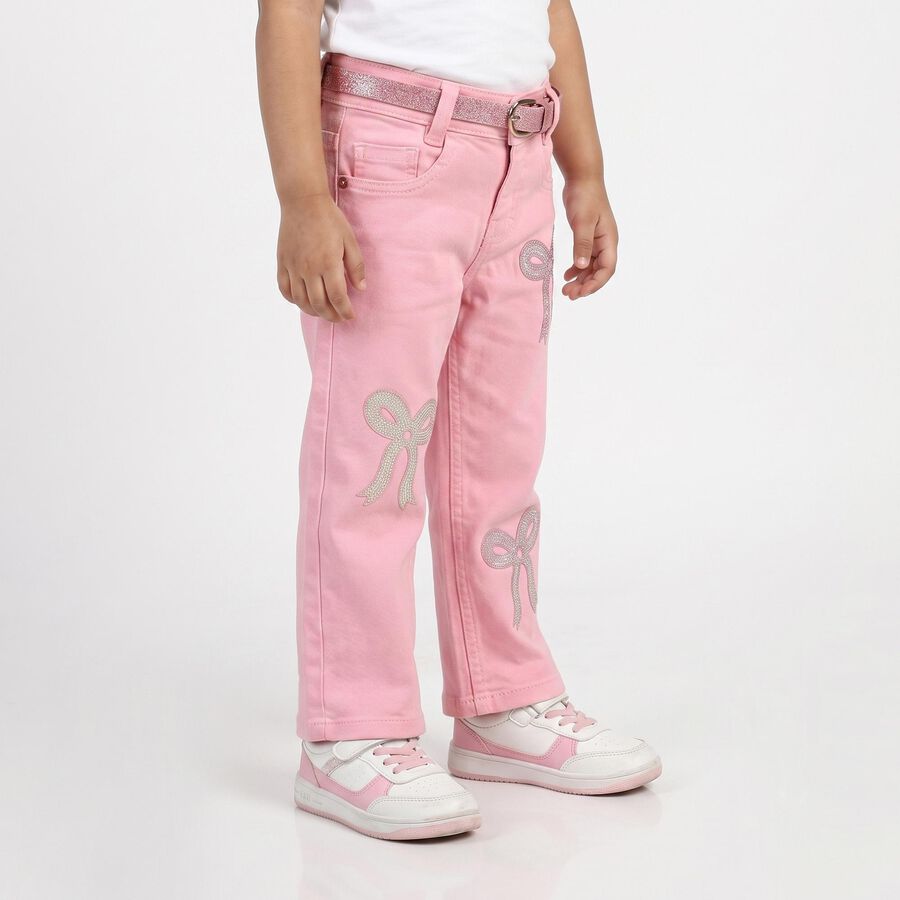 Girls Pink Straight Fit Embellished Jeans, Pink, large
