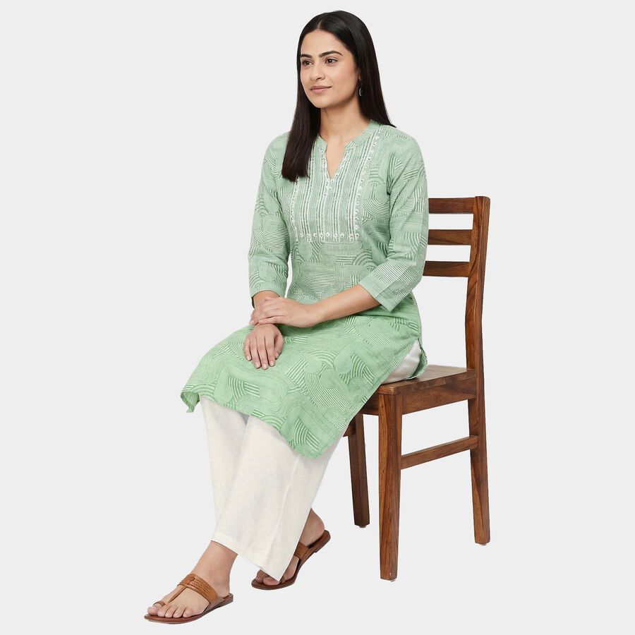 Women's Mint Notch Neck Floral Printed Kurta, Light Green, large