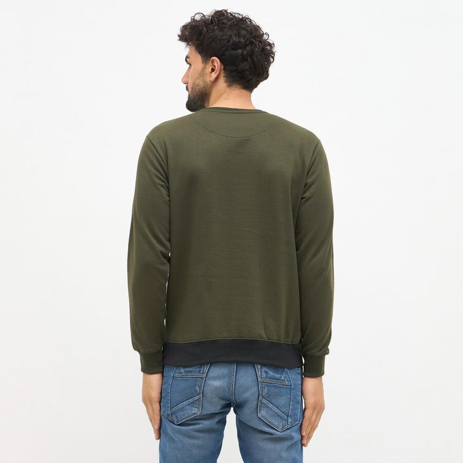 Men's Olive Green and Black Crew Neck Casual Sweatshirt, गहरा हरा, large image number null