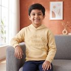 Boys' Beige Hoodie Neck Graphic Print Sweatshirt, Beige, small