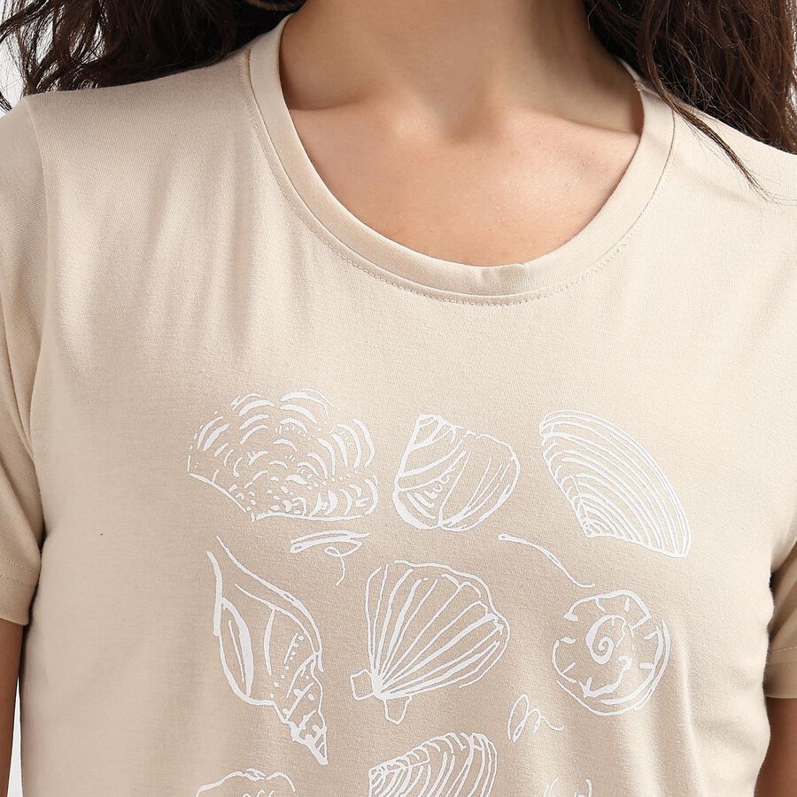Ladies' Round Neck T-Shirt , Beige, large image number null