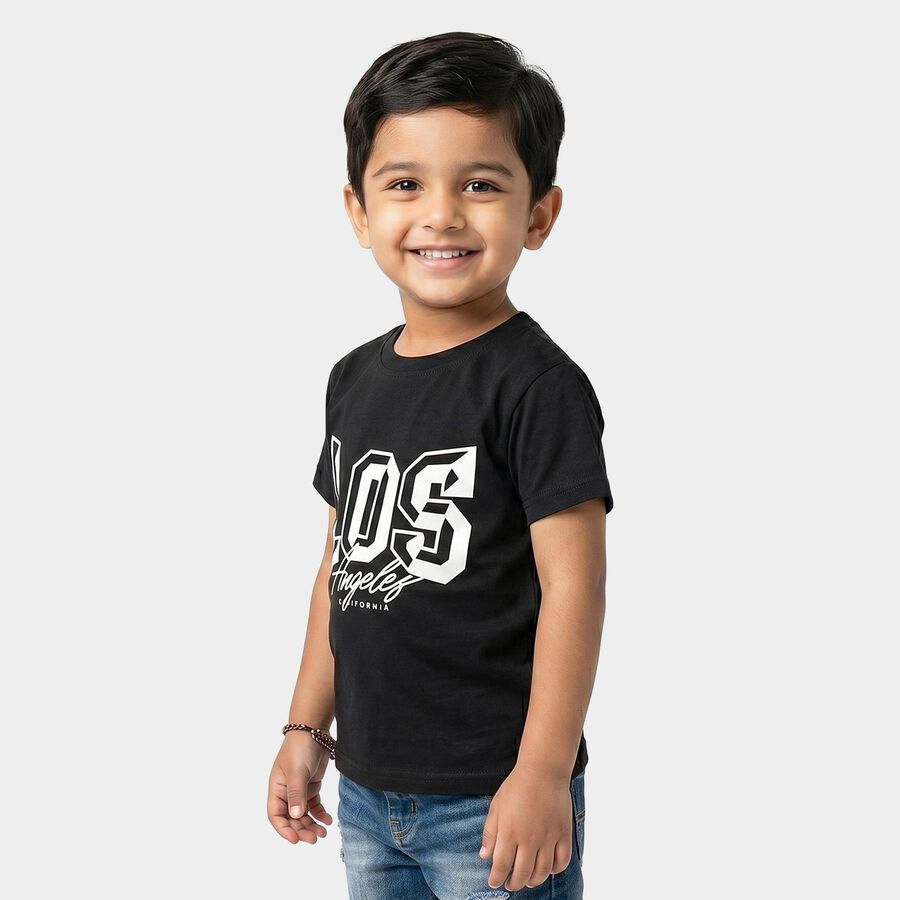 Boys Black Crew Neck Regular Boys T-Shirt, काला, large
