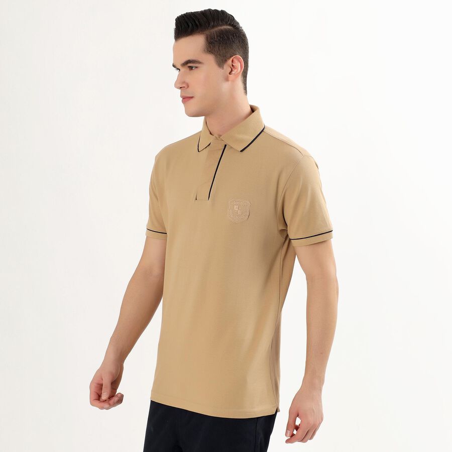 Men's Muted Beige Polo Neck Classic T-Shirt, Beige, large