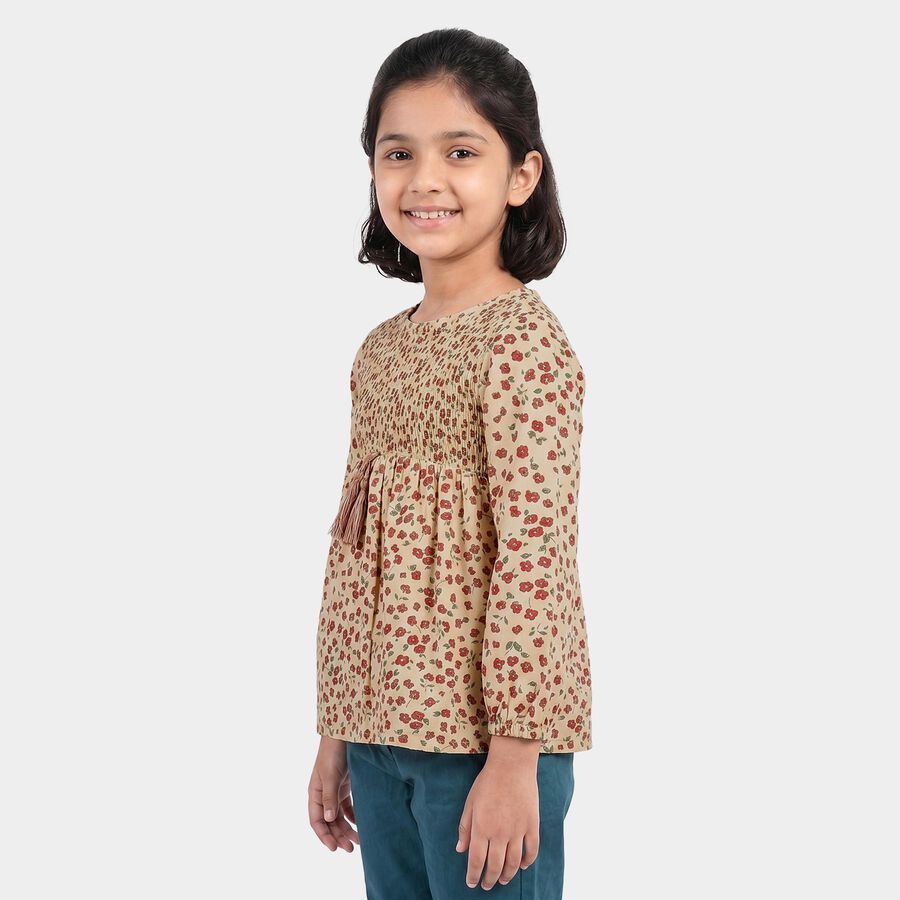 Girls' Light Pink Round Neck Tunic Blouse, Light Pink, large