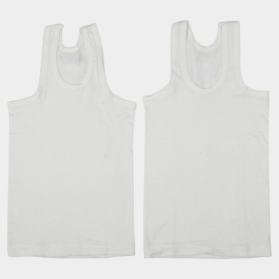 Boys White Cotton Round Neck Waistcoat Vest, सफ़ेद, large