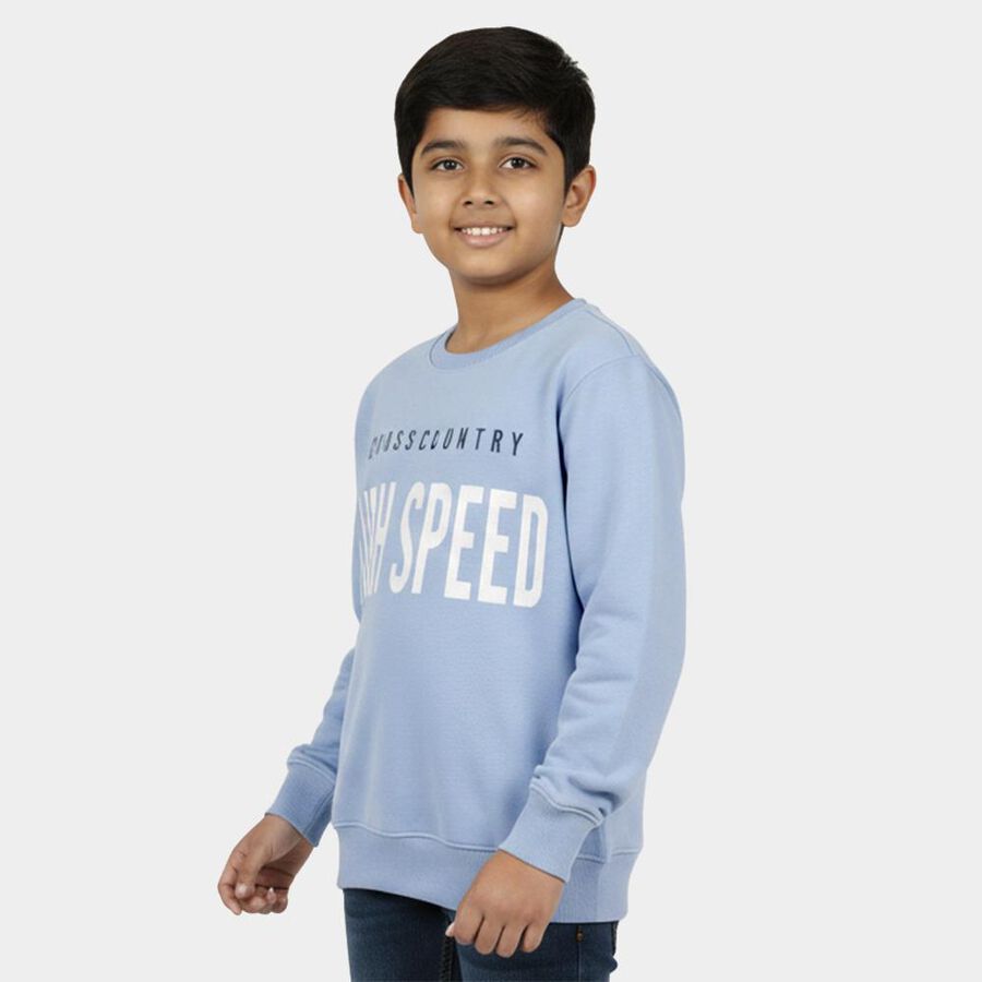 Boys Light Blue Crew Neck Graphic Sweatshirt, मध्यम नीला, large image number null