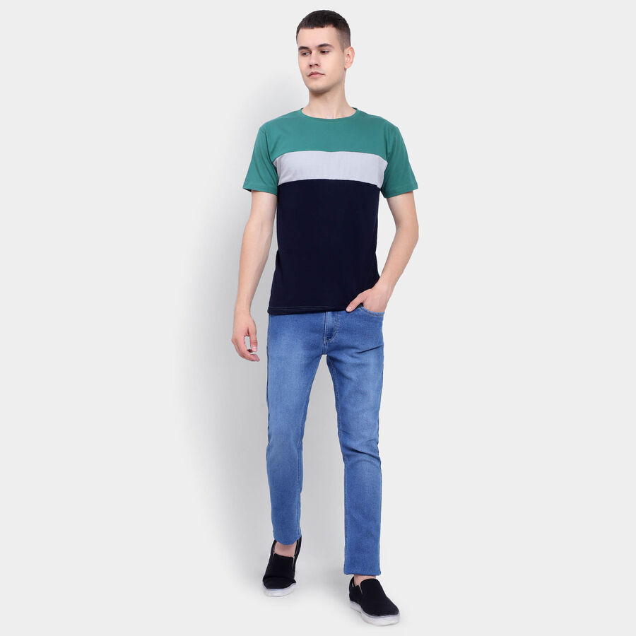 Cotton Round Neck T-Shirt, Navy Blue, large image number null