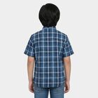 Boys Navy Blue Cotton Half Sleeves Spread Collar Western Casual Shirt, Navy Blue, small