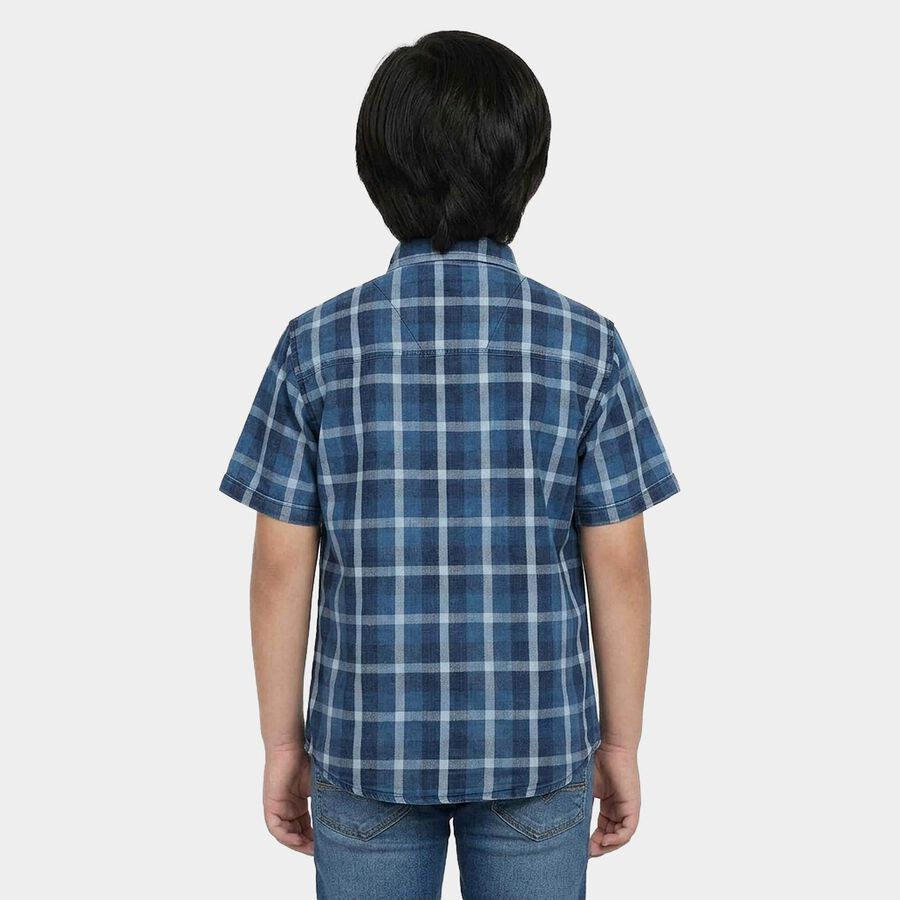 Boys Navy Blue Cotton Half Sleeves Spread Collar Western Casual Shirt, Navy Blue, large