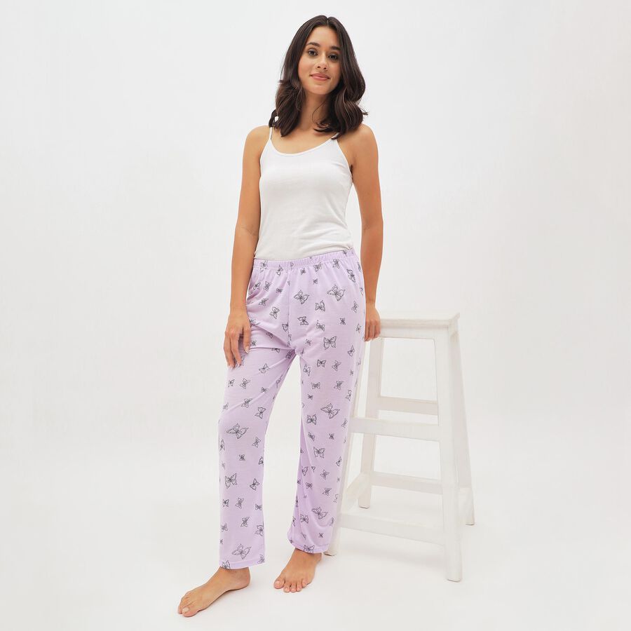 Women's Soft Lavender Butterfly Print Elastic Waist Pyjama, Lilac, large image number null