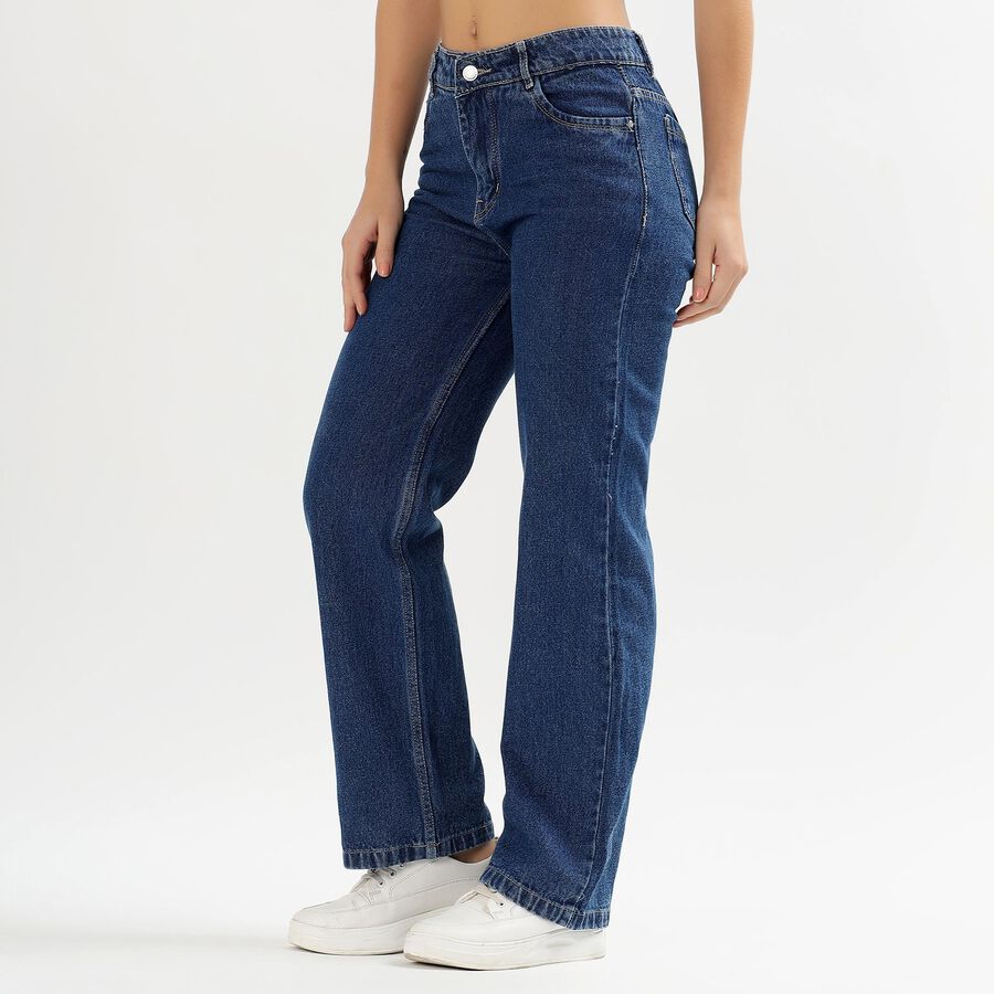 Ladies' Stonewashed Blue Wide Leg High Rise Jeans, Mid Blue, large image number null