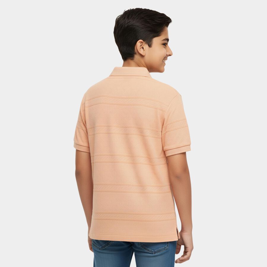 Boys Peach Round Neck Casual T-Shirt, Peach, large
