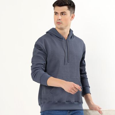 Men's Muted Steel Blue Hooded Casual Sweatshirt