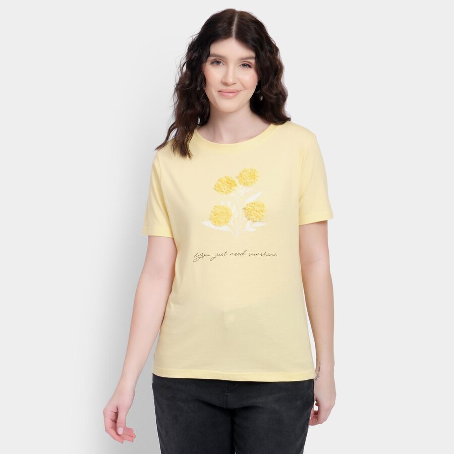 Ladies' 100% Cotton Round Neck T-Shirt , पीला, large