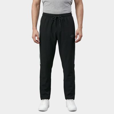 Men's Olive Slim Fit Side-Striped Track Pants