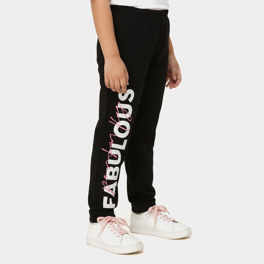 Girls' Black Regular Fit Graphic Printed Pyjama, काला, large