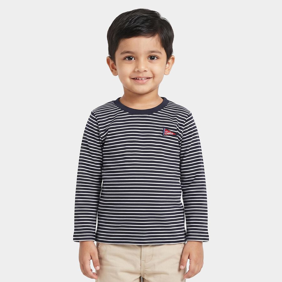 Boys Navy Blue Crew Neck Regular T-Shirt, Navy Blue, large