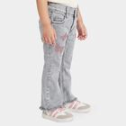 Girls Grey Flared Fit Butterfly Embroidered Jeans, हल्का ग्रे, small