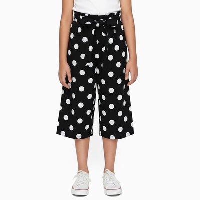 Girls' Black Polka Dot High-Rise Wide-Leg Capri