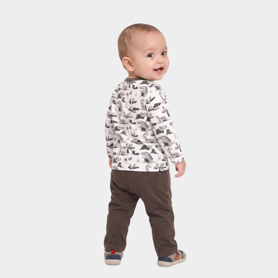 Infants' Charcoal 100% Cotton Round Neck Dinosaur Printed Baba Suit, चारकोल, large