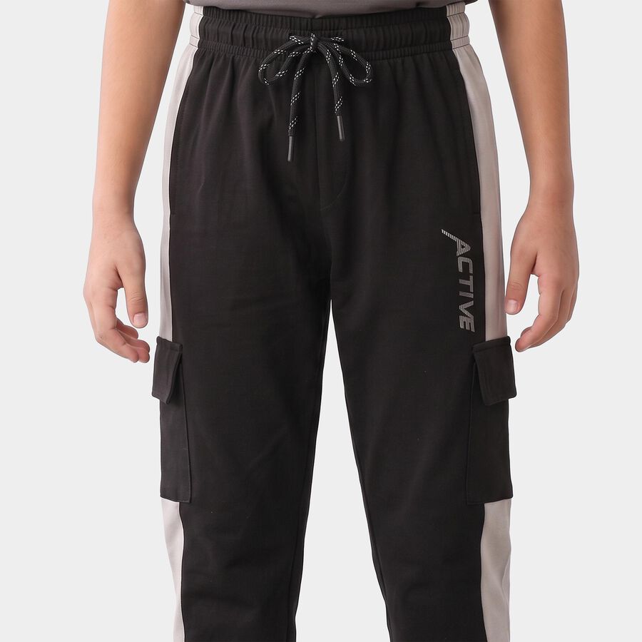 Boys Black Jogger Fit Active Print Pyjama, काला, large