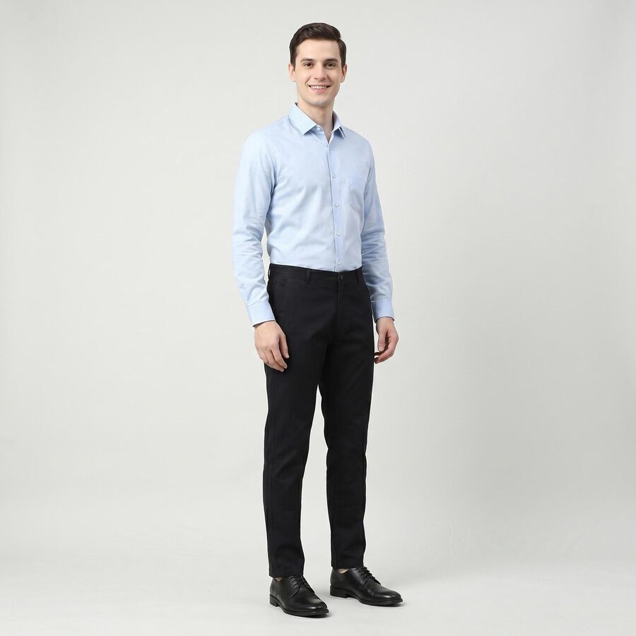 Men's Navy Blue Slim Fit Casual Trousers, Navy Blue, large